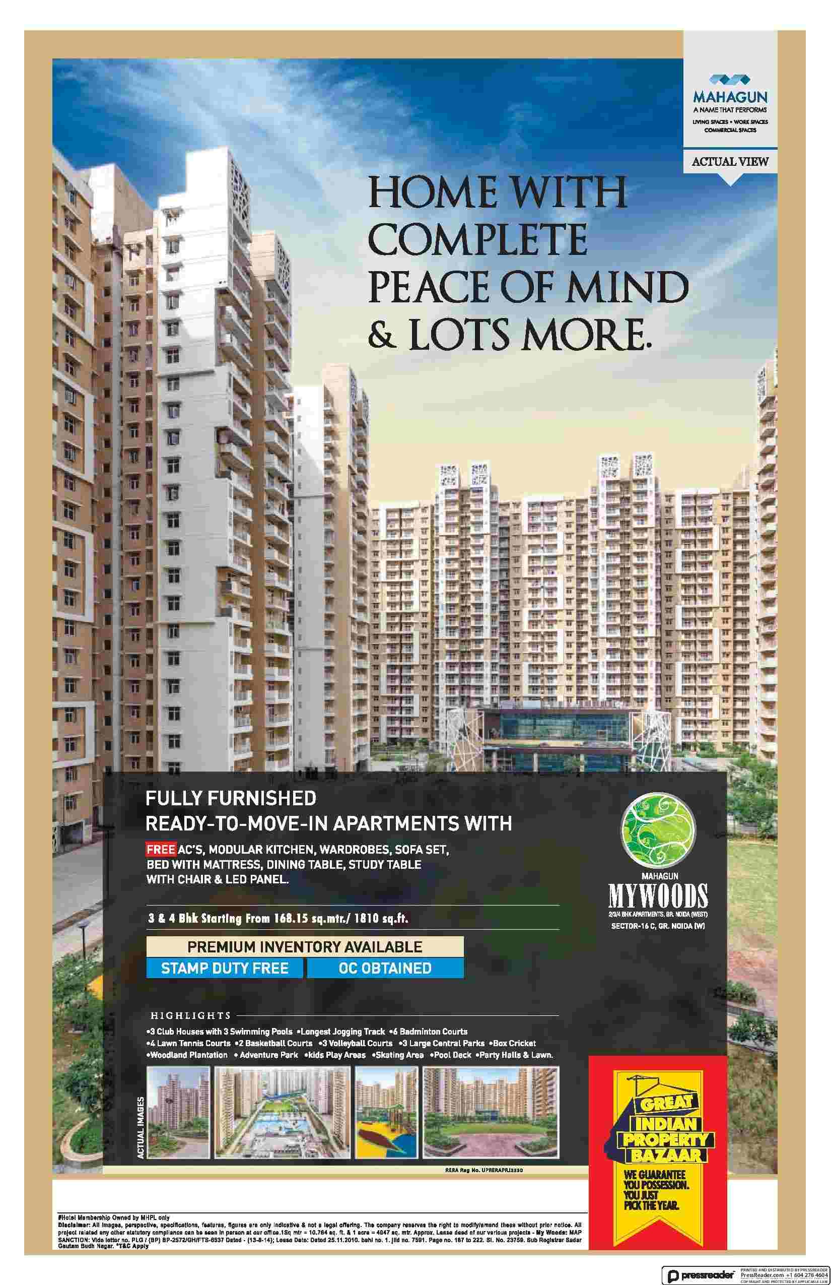 Live in home with complete peace of mind & lots more at Mahagun Mywoods in Greater Noida
